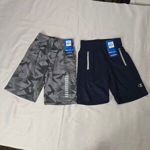 Champion Authentic Boys Shorts Lot of 2 Sz 4 Gray &Dark Blue w- zip pockets& NWT